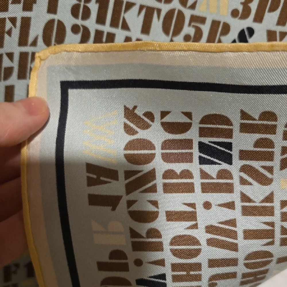Worth Beige and Brown Letter Print Silk Scarf
